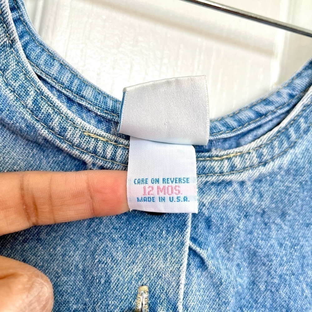 Vintage Oshkosh baby B’gosh denim bubble dress overall jean jumper girl 12M USA - Picture 5 of 9